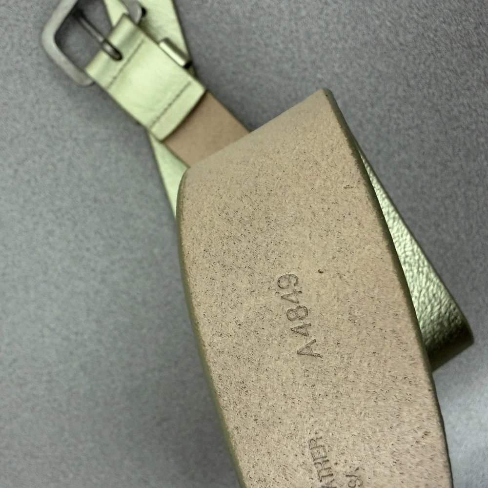 J Crew Leather Belt Womens Large Gold Dress Silver Buckle Metallic Italian USA - Picture 12 of 12